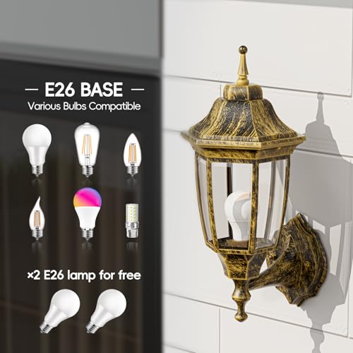 Outdoor Front Porch Light with Bulb (Gold / Non Sensor-Aluminum)