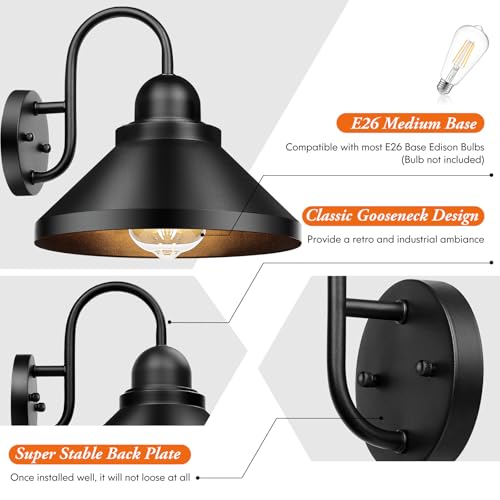 Gooseneck Outdoor Wall Sconces (Black / 10.12IN)