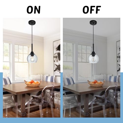 2 Pack Pendant Lights Kitchen Island with Clear Striped Swirl Globe Glass (Transparent / 1-Light-2 Packs)