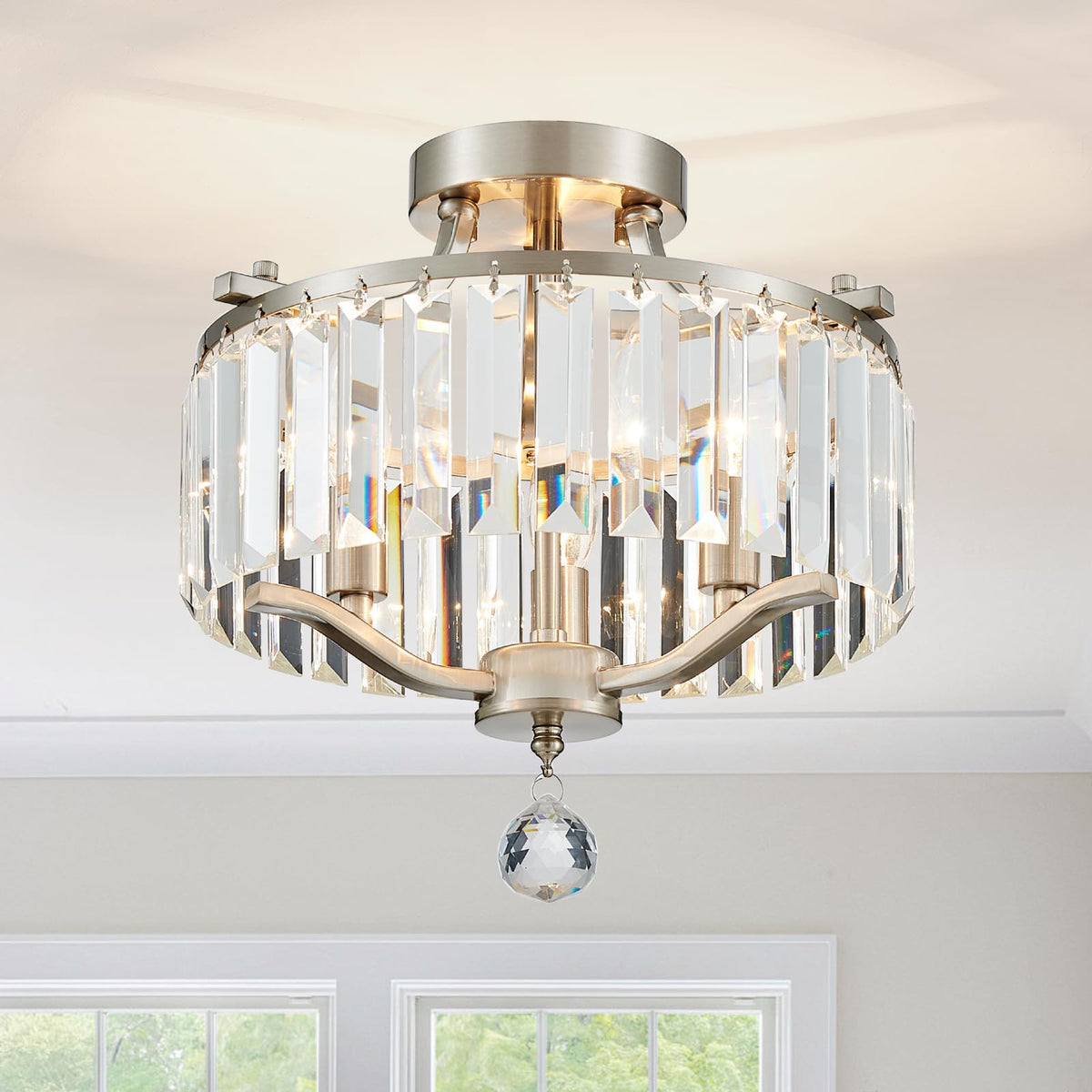 12.2'' Modern Brushed Nickel Crystal Ceiling Light Fixture Farmhouse 3