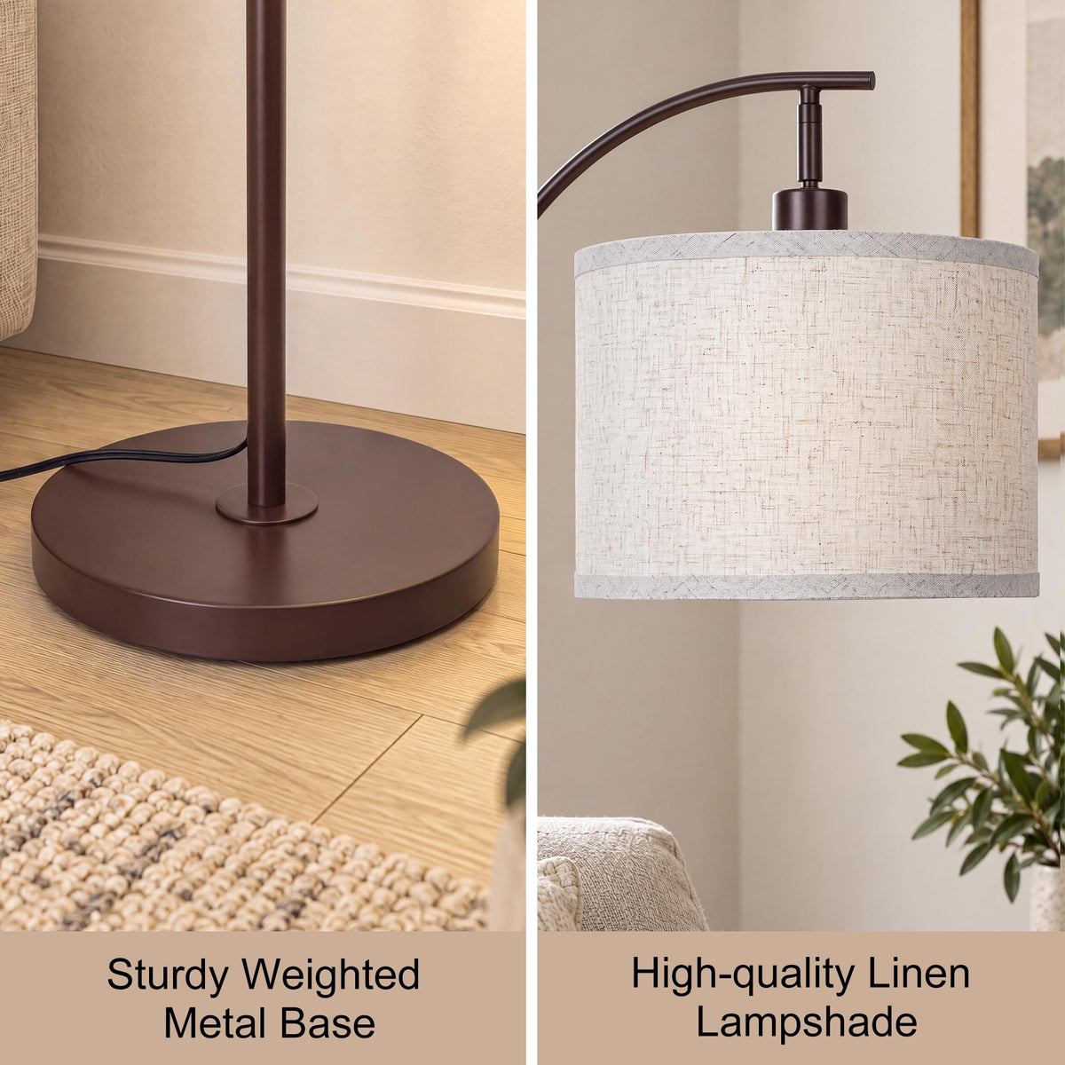 Modern Brown Floor Lamp Adjustable Height 55 (Brown+Beige Shade-Arc)
