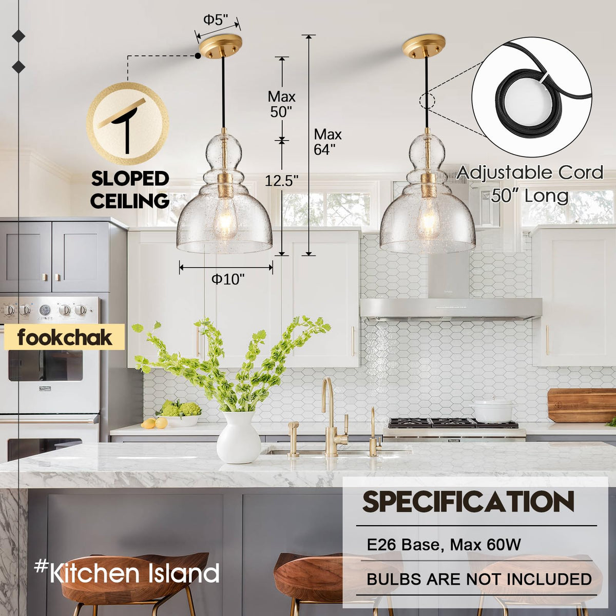 Gold Pendant Lights Kitchen Island (Gold Seeded)