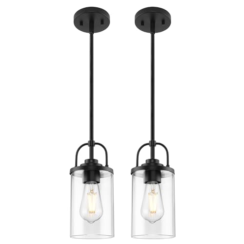 2 Pack Glass Pendant Lights Kitchen Island (Matte Black / 2 Pack)