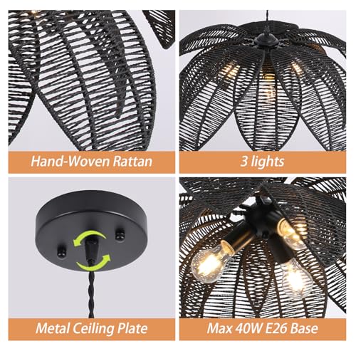 Black Rattan Chandelier (DW-007-3H)