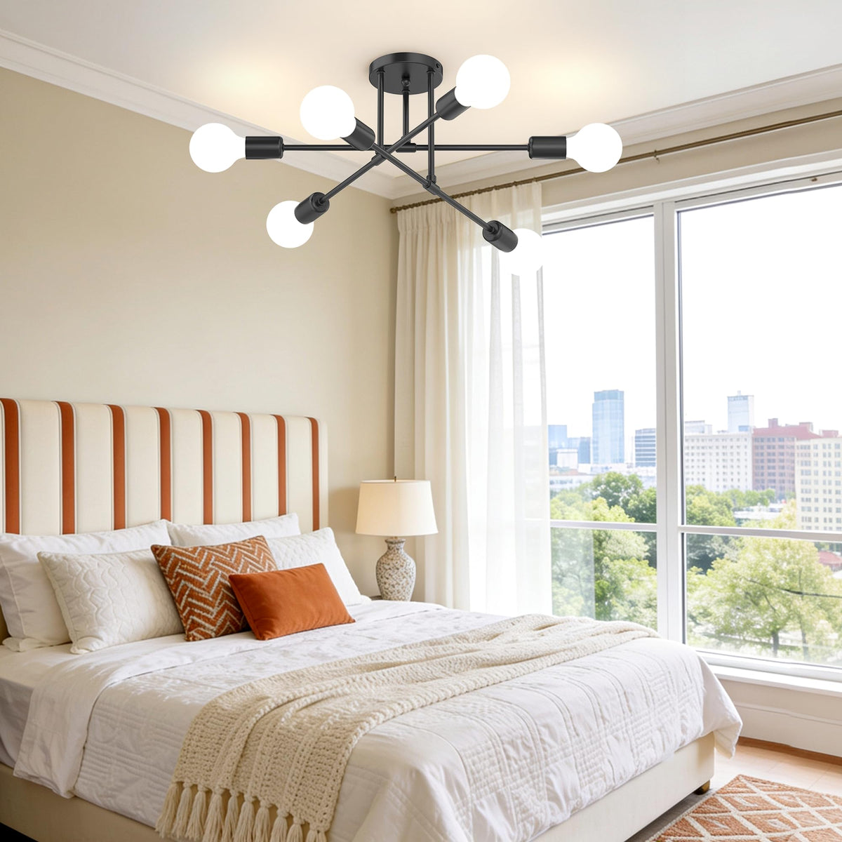 22" Modern Sputnik Chandelier (Matte Black / 6-Light)