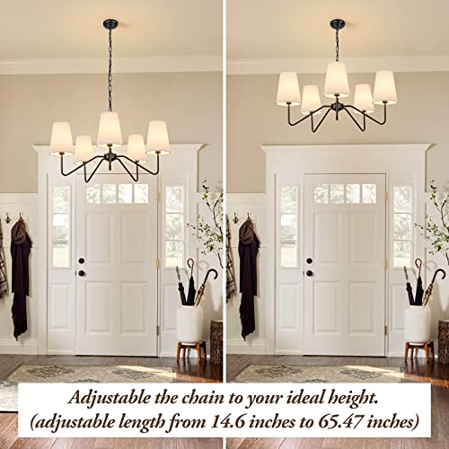5 Light Modern Chandelier with White Shades