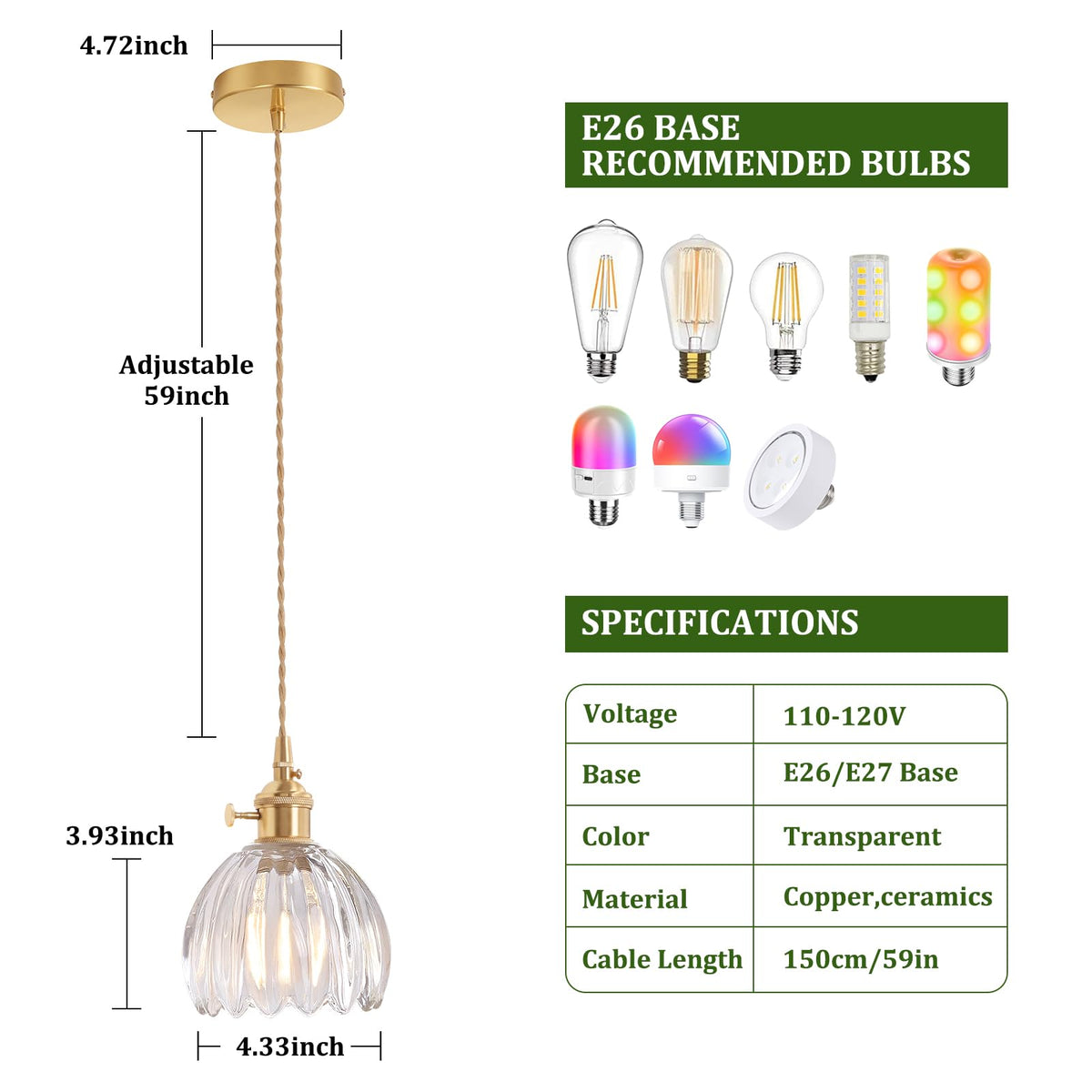 Pendant Light 2 Pack with Clear Tulip Glass Lmapshade (Tulip Clear)