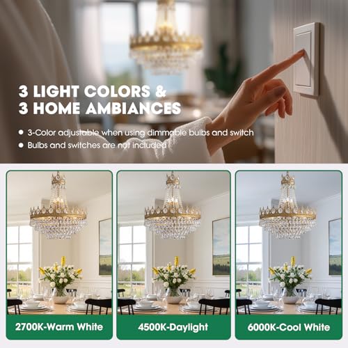 Gold Crystal Chandeliers for Dining Room Light Fixture (D24"H27"- Gold)