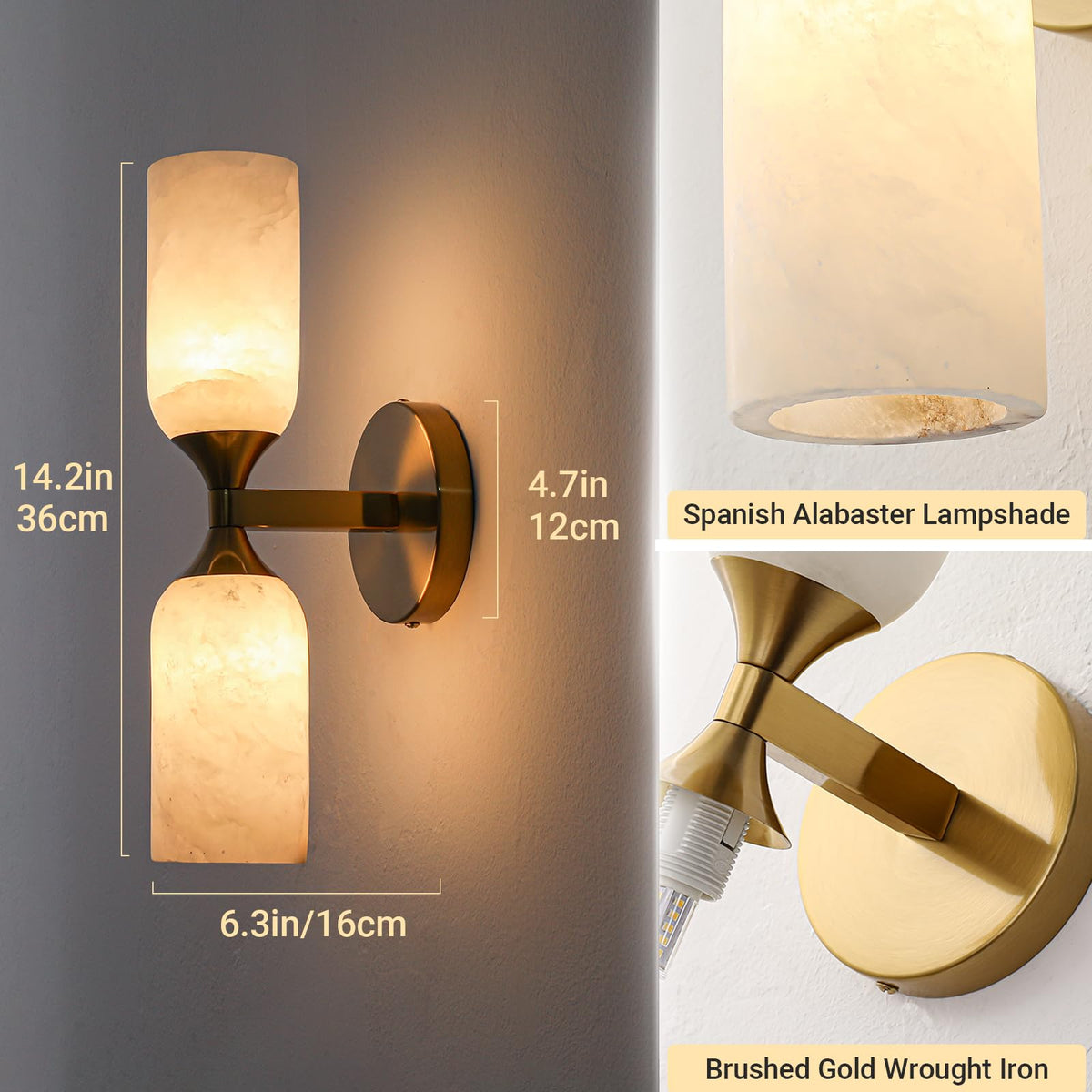 Alabaster Wall Sconces (Gold-14.2in-1 Pack)