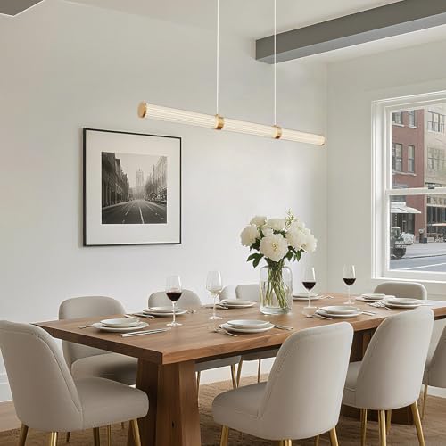 Modern Linear Chandelier Gold Linear Pendant Light Fixture (Gold / 37IN)