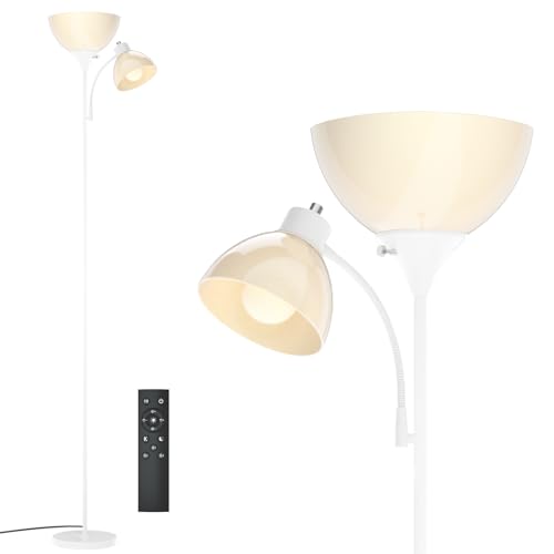 Torchiere Floor Lamp with Remote Control and Adjustable Reading Light (White)
