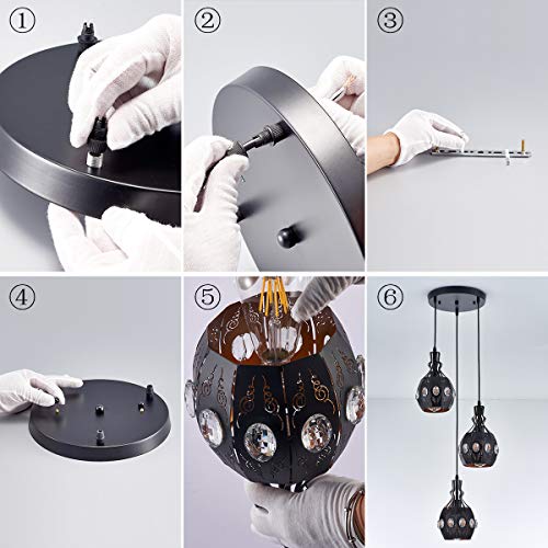 3 Light Industrial Pendant Lighting Vintage Hanging Ceiling Light Fixtures (YLC13-3HBlack)