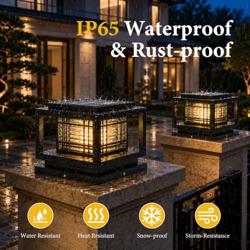 Outdoor Solar Outdoor Column Lights Modern Post Caps Light Aluminum IP65 Waterproof Pillar Light Square Landscape Column Lamp for Patio Posts Flat Surface Garden Decoration Post Lanterns