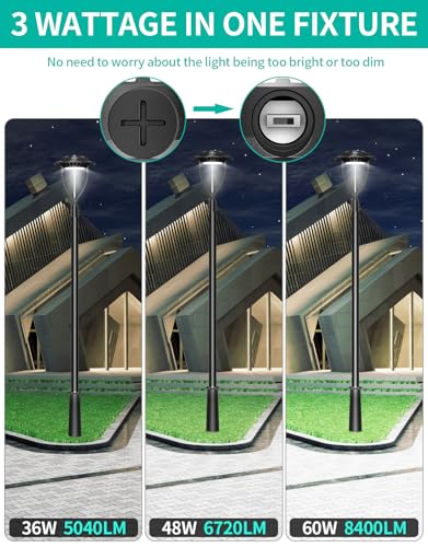 LED Post Top Light ETL Listed 60W 48W 36W Adjustable Outdoor Pole Lights with Photocell IP65 Waterproof Post LED Fixture 5000K for Garden Yard Street Lighting