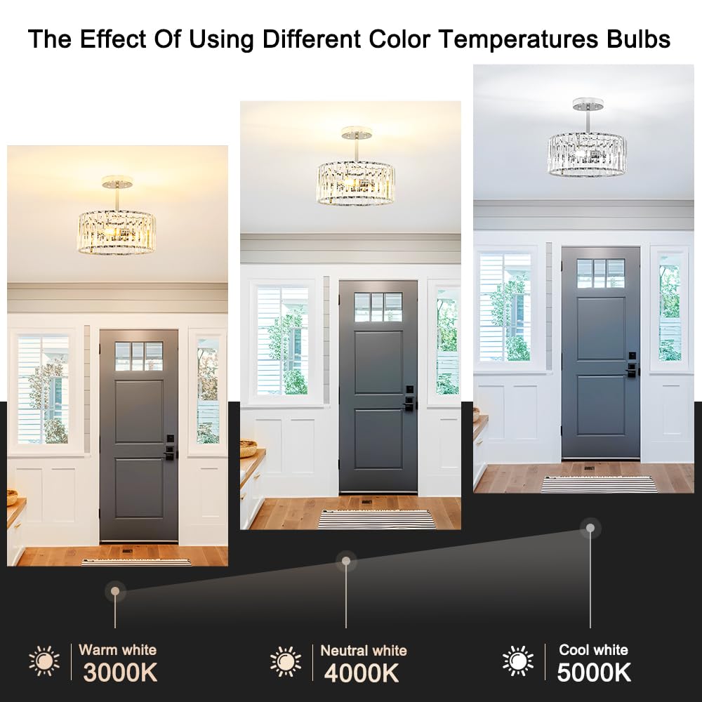 Modern Crystal Ceiling Light (12in - 3 light / Chrome)