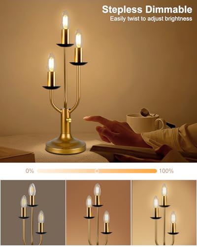 Vintage Candelabra Table Lamp Dimmable Gold Lamp 3 Bulbs Included (08-Gold 3-Light Candelabra)
