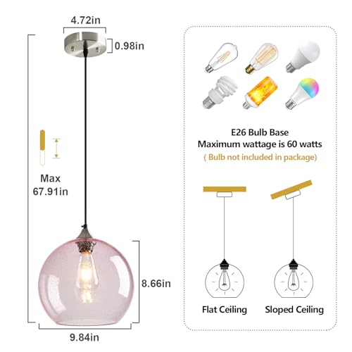 Pink Pendant Lights Kitchen Island 1 Pack (Pink / L - 9.84 in)