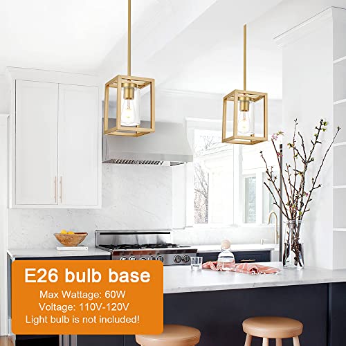 1 Light Rustic Chandelier in Gold Finish Modern Industrial Pendant Lighting Fixture with Clear Glass Shade Hanging Ceiling Light for Dining Room (Gold / 1 Light)
