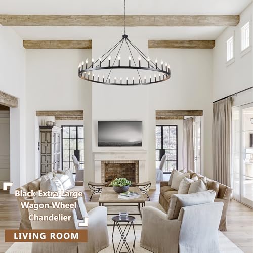 Black Extra Large Wagon Wheel Chandelier (Black-36 lights)
