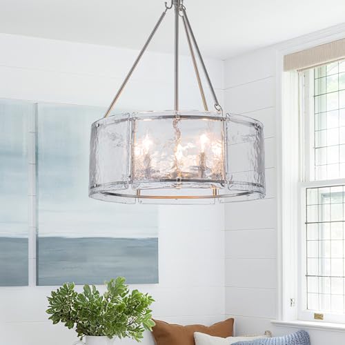Brushed Nickel Glass Drum Dining Room Light Fixtures Chandeliers (20.47" / Brushed Nickel)