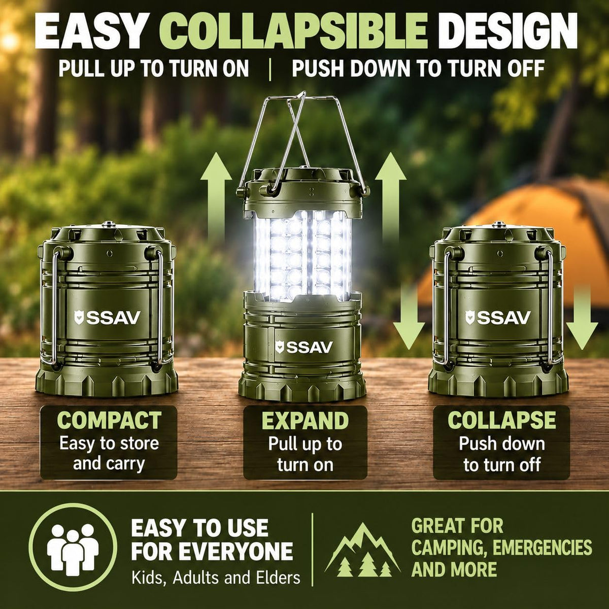 2 Pack Olive Green LED Lanterns (2 Pack Olive Green)