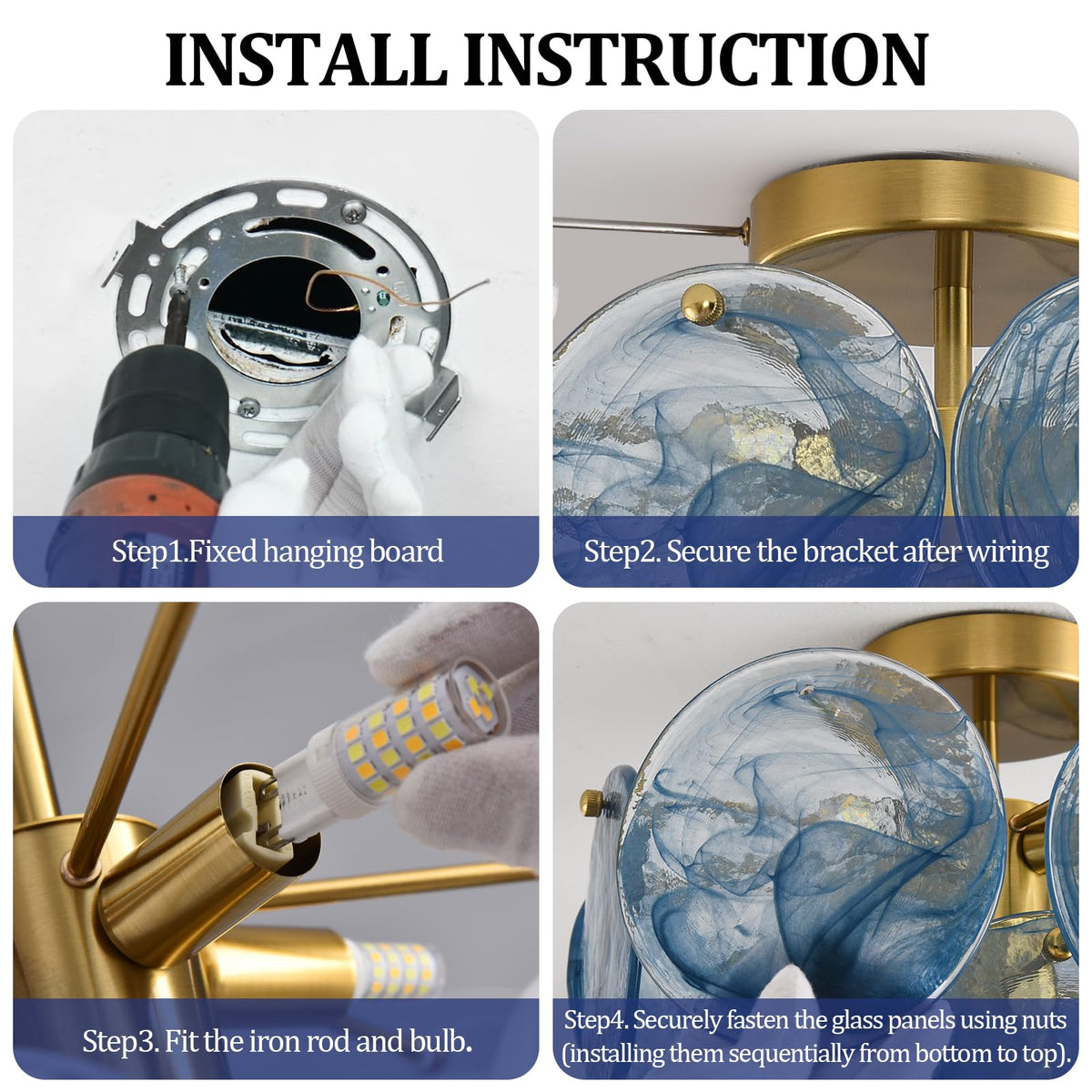 Modern Ceiling Light Fixture (Gold-Blue)