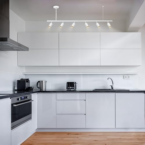 55" 6 Light Matte White Adjustable Height Track Lighting with Pivoting Track Heads (White, Cynthia)
