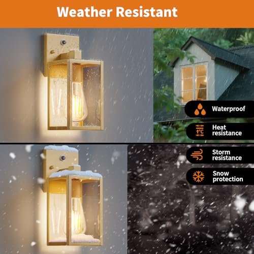 2 Pack Gold Dusk to Dawn Outdoor Front Porch Light Fixtures Wall Mount (Gold / Small-10.24'')