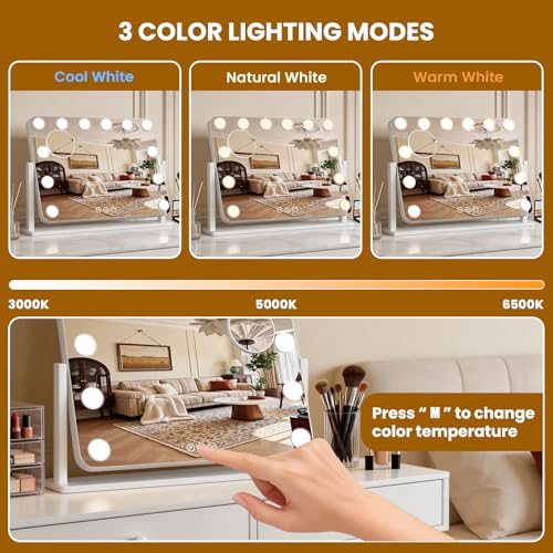 Vanity Mirror with Lights (White / 18"L x 14"W)