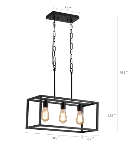 3 Light Black Linear Chandelier Modern Rectangle Farmhouse Dining Room Light Fixture for Kitchen Island Bar UL Listed (3-Lights)