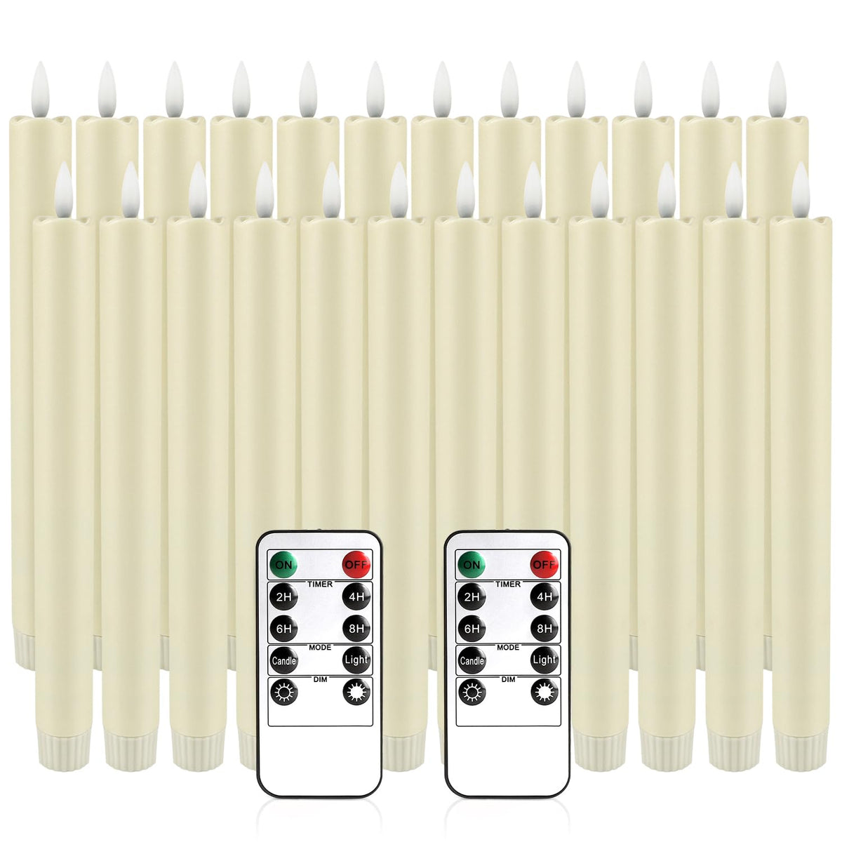 LED Flameless Taper Candles with Timer - 24 Pack, Ivory