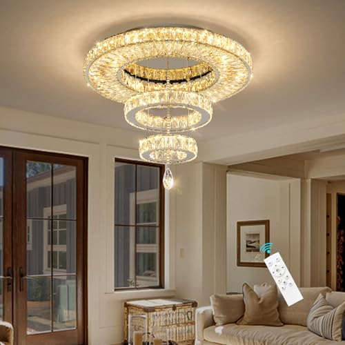 Modern Chandelier for Living Room Light Indoor LED Dimmable Lights Ceiling Chandeliers for Dining Room Bedroom Entryway Silver 45W LEDs Fixtures 3600 Lumens (Silver / W24")