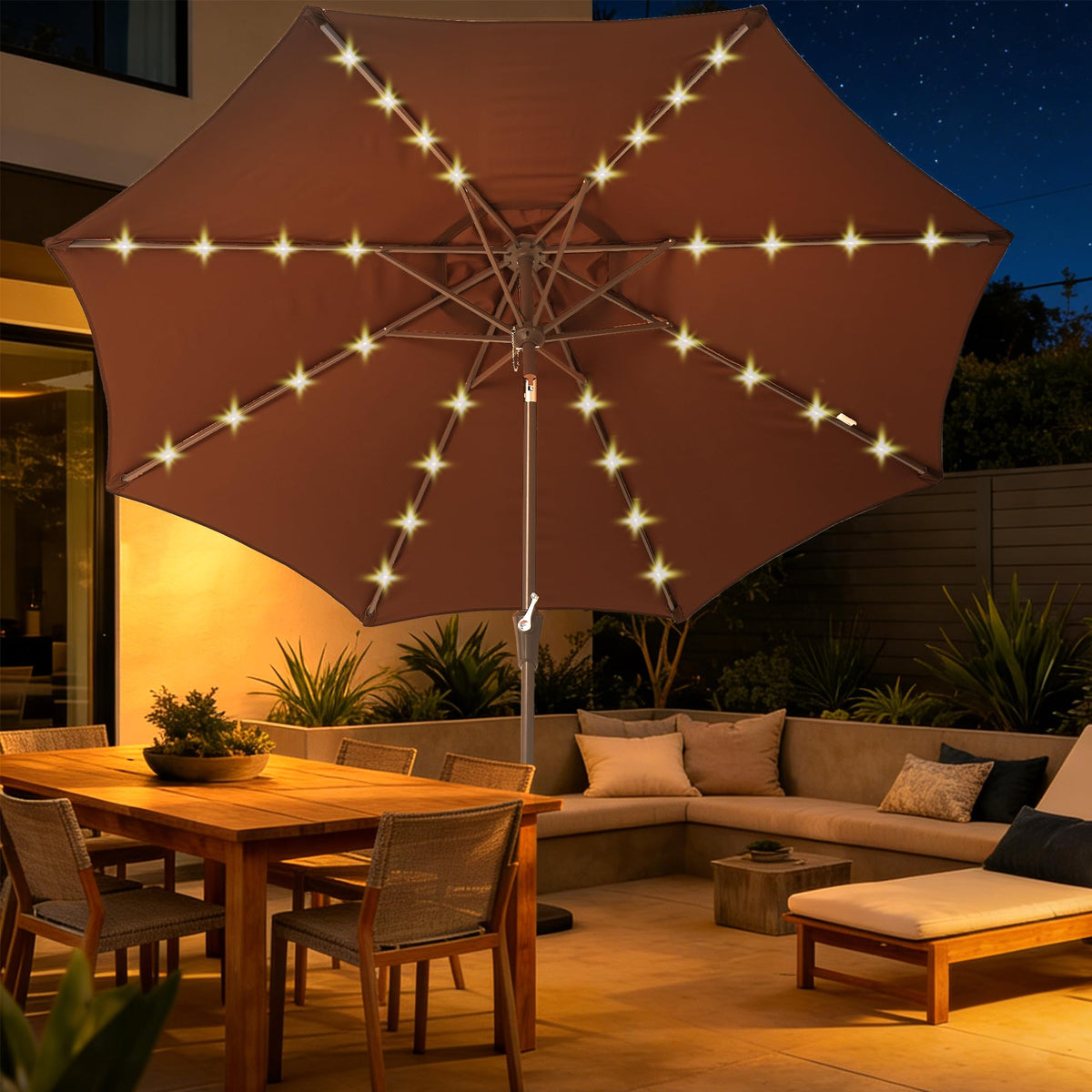 9' Patio Umbrella lights  Outdoor Umbrella Patio for backyard brown (Brown / 9FT)