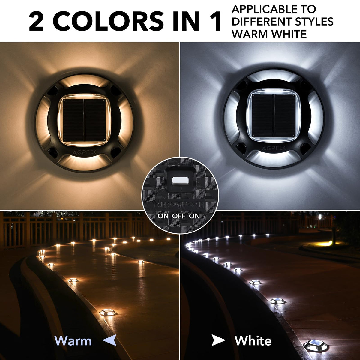 Solar Driveway Light Outdoor 1 Pack (Warm White & Cool White, Black / 1 Pack)