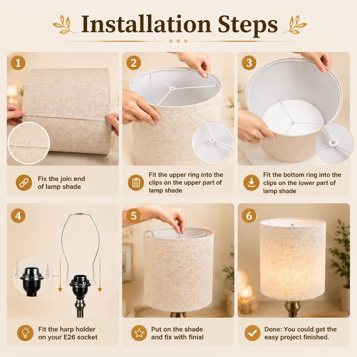 Drum Lamp Shades Set of 2 for Table Lamps (Beige / 10x10x13 inch-2 Pack)