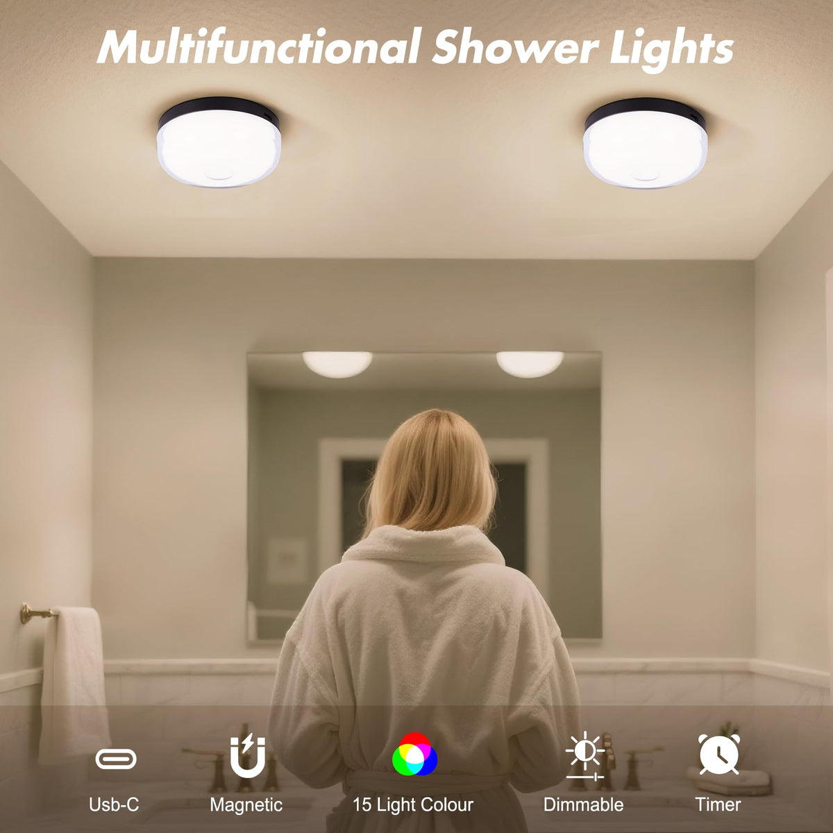 4 Pack Waterproof Shower Lights for Inside Shower (Black / 4 Pack)