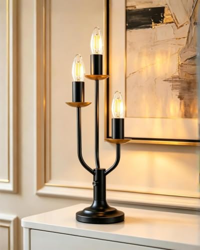 Vintage Candelabra Table Lamp Dimmable Black Lamp E12 Bulbs Included (19-Black-Candelabra-3U)