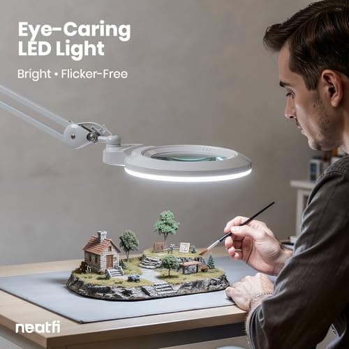 LED Magnifying Lamp (White / 7-inch Lens, Non-CCT with Clamp)