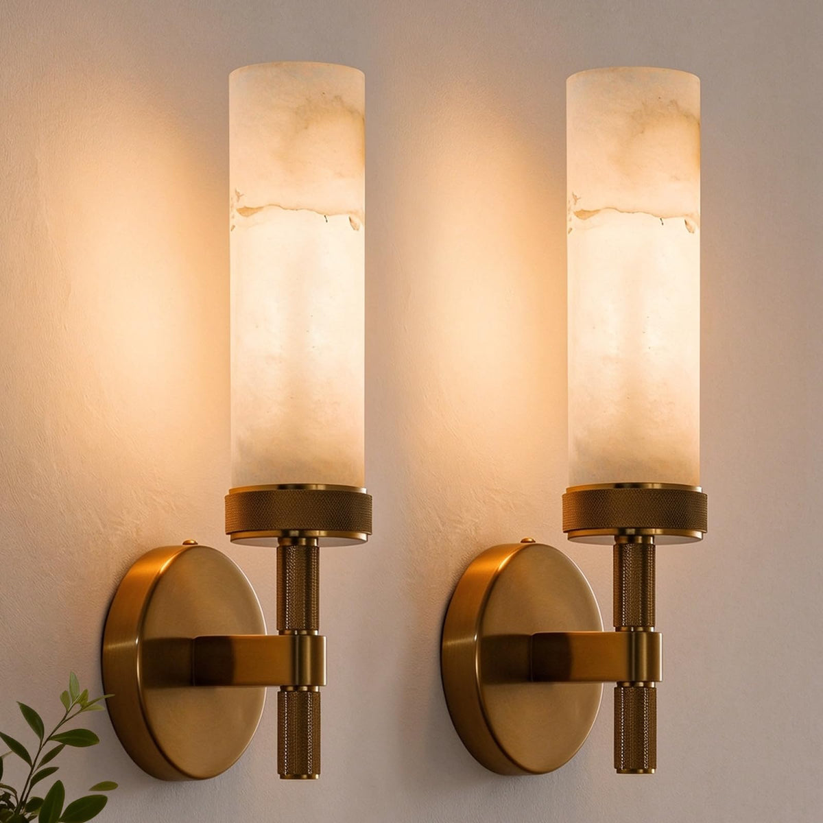 Alabaster Wall Sconce Set of Two (Gold-13.4in-2 Pack)