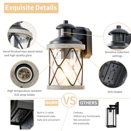 Dusk to Dawn Motion Sensor Outdoor Porch Light with GFCI Outlet (White / 1 Pack)