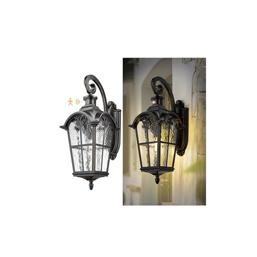 24" Motion Sensor Outdoor Light Fixtures Wall Mount (Black & Gold Edges - Water Glass / 24.3 Inch - Motion Sensor)