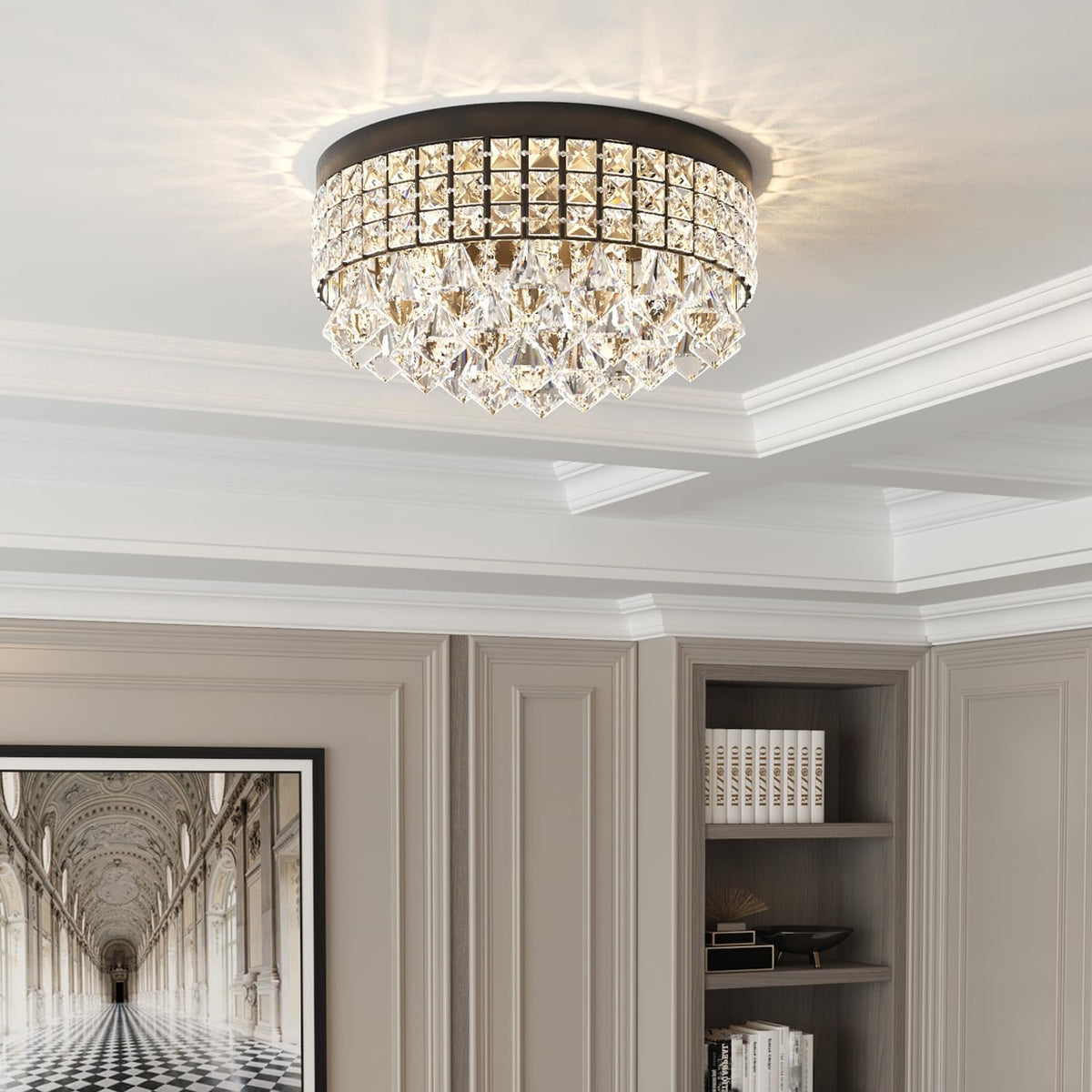 4 Lights Crystal Chandelier (15"Wx7.3"H / Black)