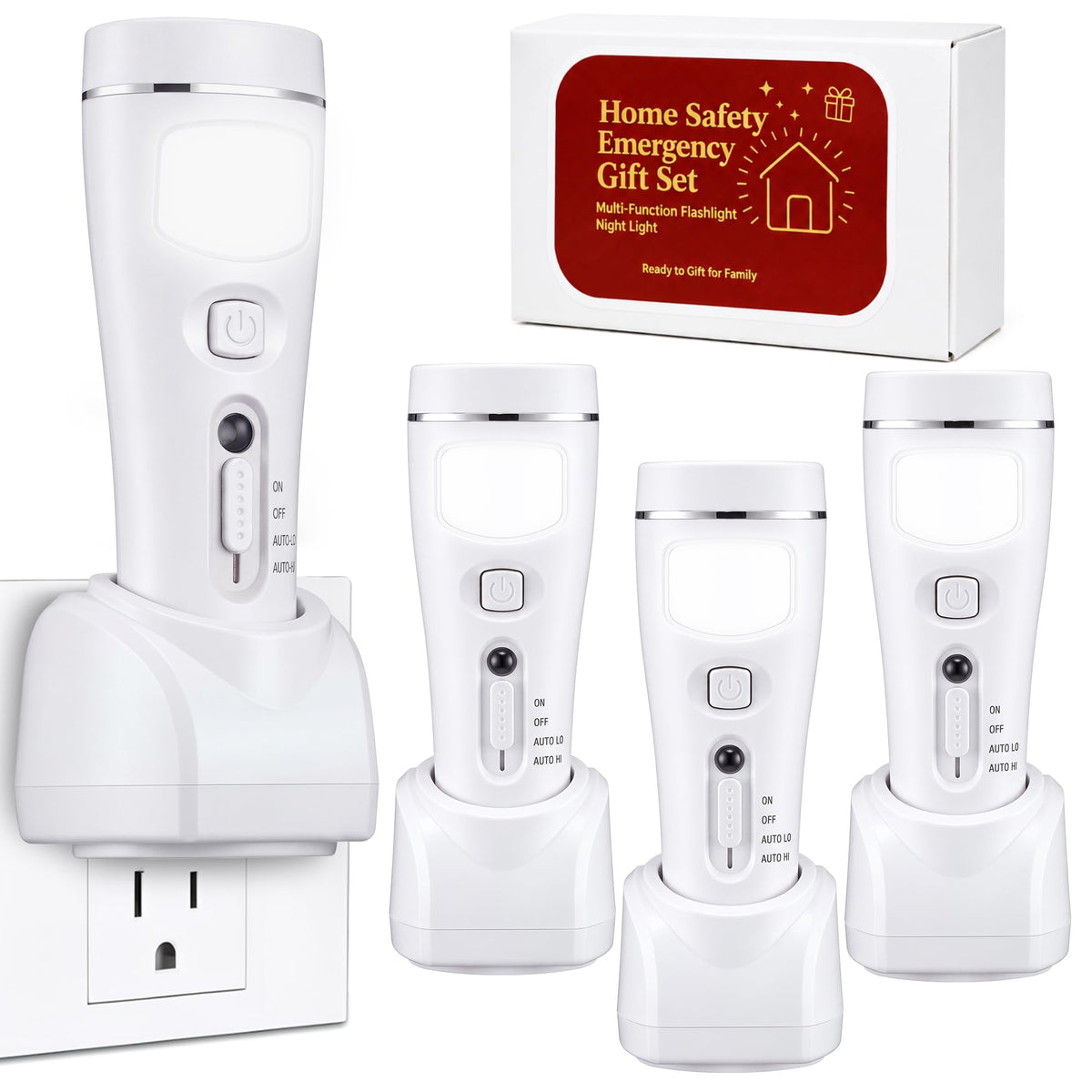 4 Pack Rechargeable Emergency Light with Auto On Power Outage (White)