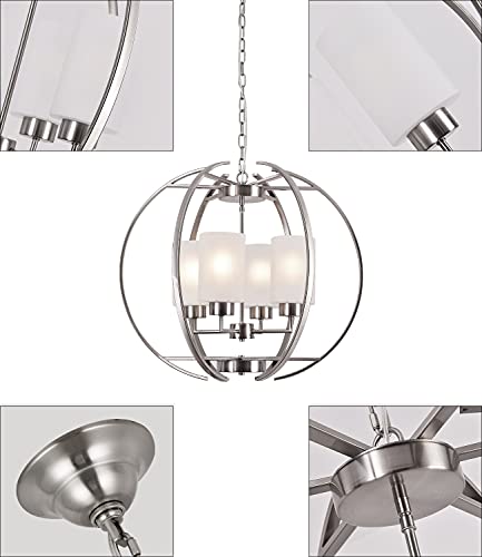 24" Globe Brushed Nickel Chandeliers for Dining Room Light Over Table (Nickel+Frosted Glass 24")