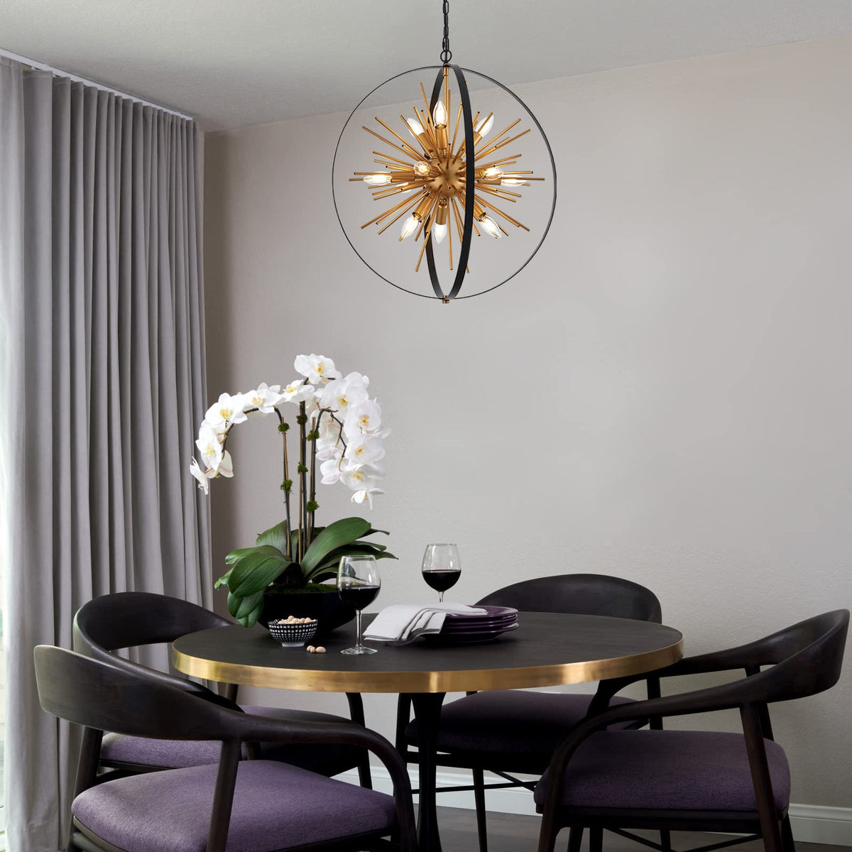 Black Gold Sputnik Chandelier (D23" x H25" 12-Light Sputnik)