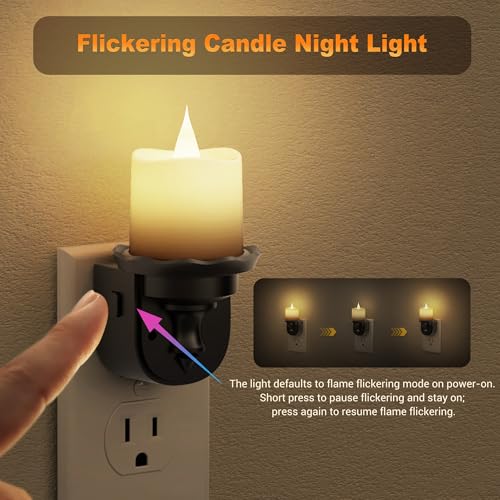 Night Lights Plug into Wall (Candle-3000K（Flicker） / 2 Pack)