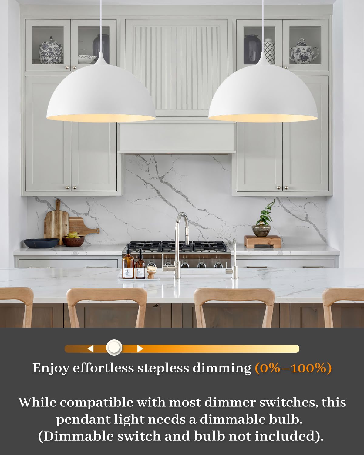 White Dome Pendant Lights Kitchen Island (White+White / 16"x1)