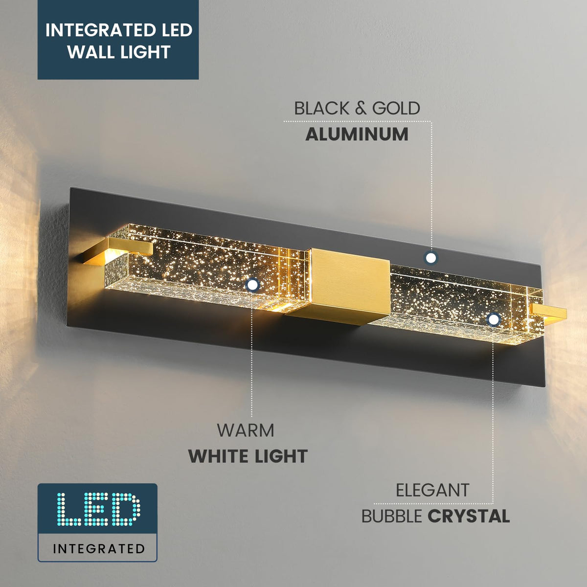 LED Wall Sconce Light (Black Gold 19")