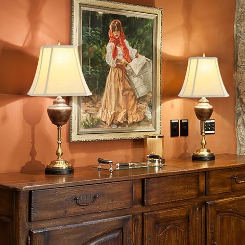 Bell Lamp Shades for Table Lamps Set of 2 (8 x 14 x 11 inches - 2 Pack / Beige)