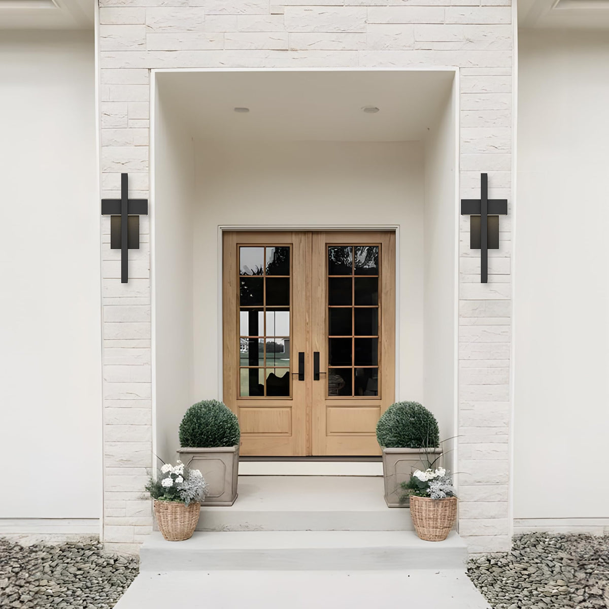 Modern Outdoor Wall Lights 3000K Integrated LED Outdoor Wall Sconces Lighting (Large Black / 1 Pack)
